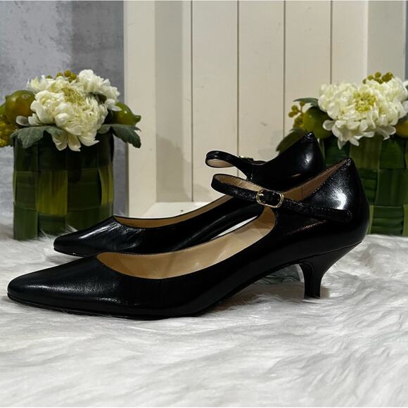 NEW LRL Ralph Lauren Leather Buckle Mary Jane Kitten Heel Almond Toe Pumps 5.5 - Picture 6 of 16